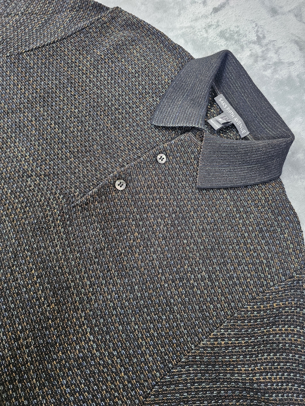 Saks Fifth Avenue Men's Multi-Tonal Textured Knit Polo Sweater – Made in Italy
